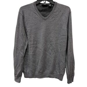 Calvin Klein Men's Extra Fine Merino Wool V-Neck Sweater Grey Large L